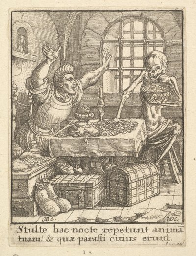 Der Geizhals, aus dem Totentanz, 1651 von Wenceslaus Hollar