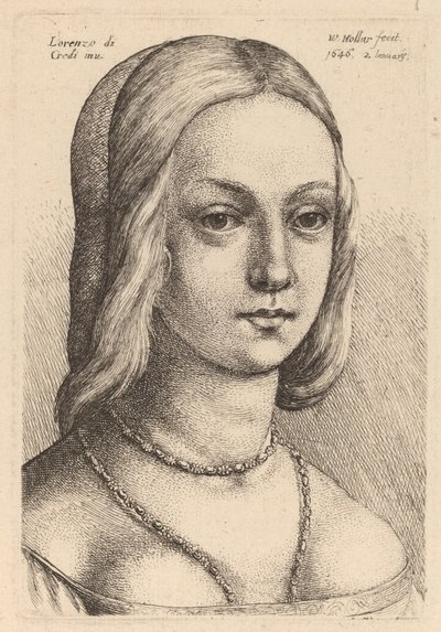 Kopf einer Frau, nach rechts blickend von Wenceslaus Hollar after Lorenzo di Credi