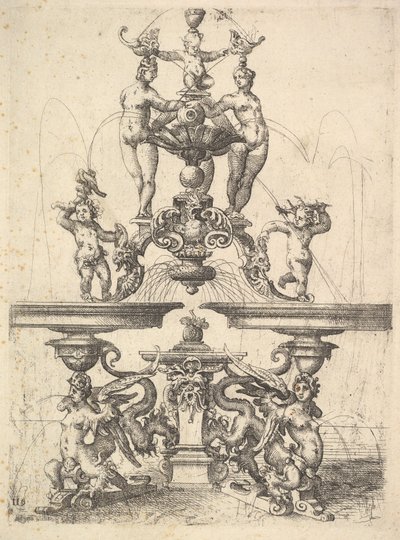 Entwurf für einen Brunnen, Tafel 119 aus Dietterlins Architectura, 1598 von Wendel Dietterlin the Elder