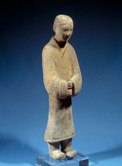 Chinesische Kunst: Dame, die Opfergaben macht; Begräbnis-Terrakotta aus der Han-Periode. Paris, Musée Cernuschi von Western Han Dynasty Chinese School