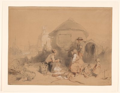 Gespräch am Strand bei einem zum Wohnhaus umgebauten Boot von Wijnand Nuijen (signed by artist)