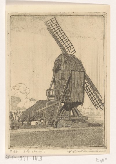 Kornmühle mit zwei Flügeln bei Bennekom von Wijnand Otto Jan Nieuwenkamp (signed by artist)