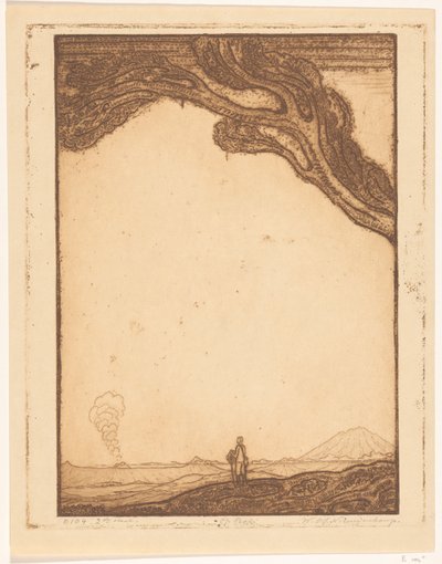 Mann in einer vulkanischen Landschaft auf Bali von Wijnand Otto Jan Nieuwenkamp (signed by artist)