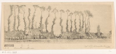 Reihe von Bäumen hinter Häusern in der Haarlemmermeer von Wijnand Otto Jan Nieuwenkamp (signed by artist)