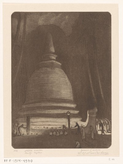 Stupa in Kandy auf Sri Lanka bei Nacht von Wijnand Otto Jan Nieuwenkamp (signed by artist)