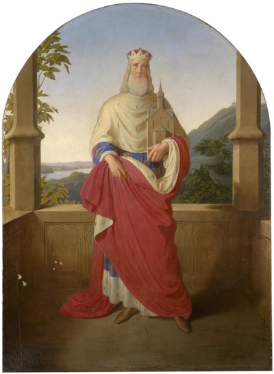 Heiliger Leopold vor einer Donauansicht und dem Leopoldsberg im Hintergrund von Wilhelm August Rieder