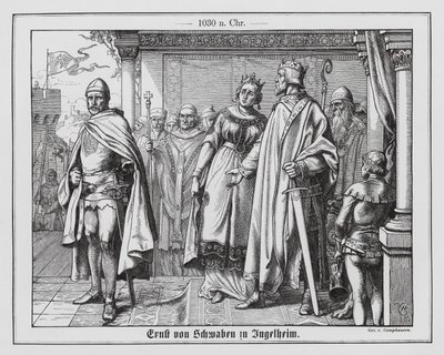 Ernst II., Herzog von Schwaben, vor dem Heiligen Römischen Kaiser Konrad II. in Ingelheim, Deutschland von Wilhelm Camphausen