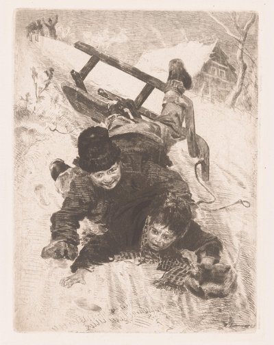 Zwei Jungen fallen von einem Schlitten von Wilhelm Carl August Zimmer