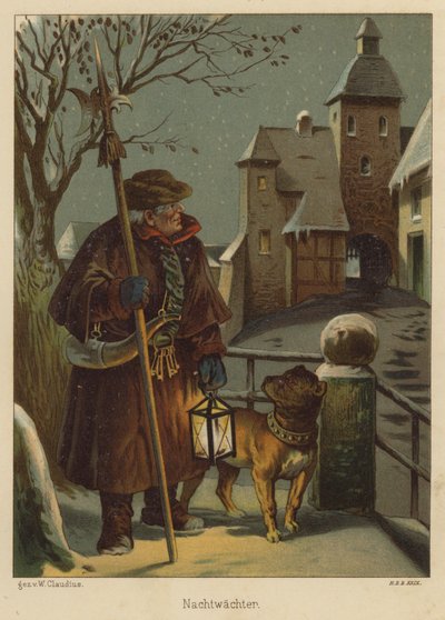 Nachtwächter (Farblithographie) von Wilhelm Ludwig Heinrich Claudius