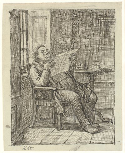 Ein dicker Herr, der Zeitung liest, mit seinem Kaffee von Wilhelm Marstrand
