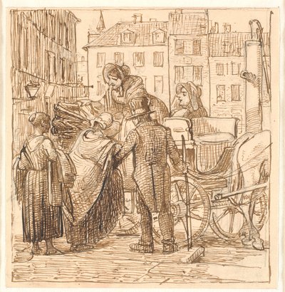 Die Damen steigen auf dem Hanserplatz in den Wagen von Wilhelm Marstrand