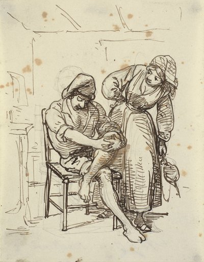 Mädchen betrachtet einen jungen Fischer, der auf einem Stuhl sitzt von Wilhelm Marstrand