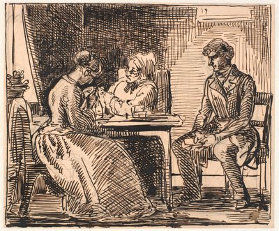 Entwurf zu "Bild des Alltagslebens" (Besuch des Freiers) von Wilhelm Marstrand