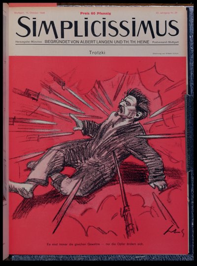 Karikatur von Leon Trotsky (1879-1940) unter Angriff, aus der Zeitschrift 