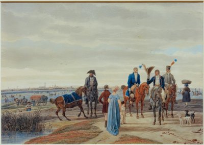 Begegnung eines Paares mit Offizieren vor München von Wilhelm von Kobell