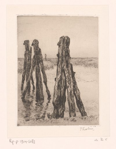 Drei Dalben im flachen Wasser von Willem Bastiaan Tholen (signed by artist)