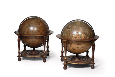 Großes Paar Bibliotheksgloben, der terrestrische und der himmlische von Willem Blaeu