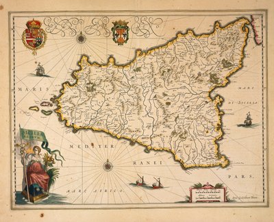Karte von Sizilien (aus Regionum Italiae) von Willem Blaeu