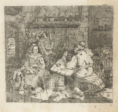 Kartenspielende und trinkende Männer in der Küche von Willem Cornelis van Dijk