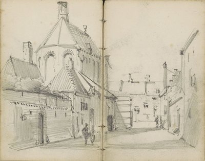 Dorfstraße mit einer Kirche und Figuren von Willem Koekkoek
