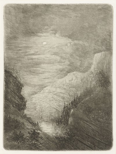 Berglandschaft mit Fluss im Mondlicht von Willem Matthias Jan van Dielen