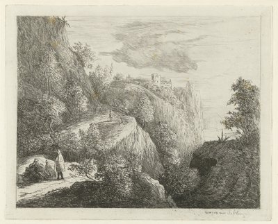 Berglandschaft mit ruhenden Figuren am Straßenrand von Willem Matthias Jan van Dielen