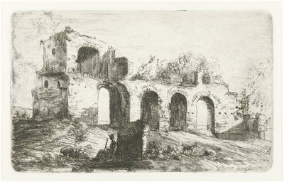 Südliche Landschaft mit Ruine und Hirte mit Vieh von Willem Matthias Jan van Dielen