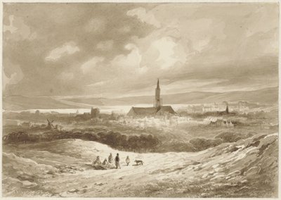 Blick von den Hügeln auf eine Stadt an einem See von Willem Pieter Hoevenaar