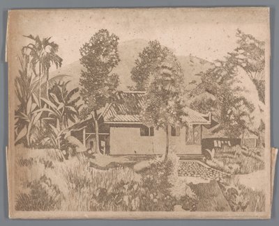 Haus mit dem Vulkan Salak(?) im Hintergrund, Buitenzorg von Willem Arnoldus Witsen