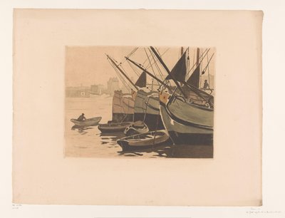 Boote im IJ mit der Lutherischen Kirche von Willem Arnoldus Witsen