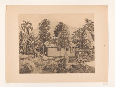 Haus in Bogor mit einem Berg im Hintergrund von Willem Arnoldus Witsen