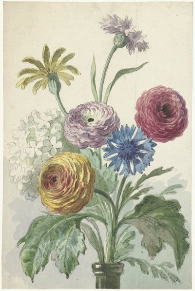 Blumenstrauß im Hals einer grünen Vase von Willem van Leen