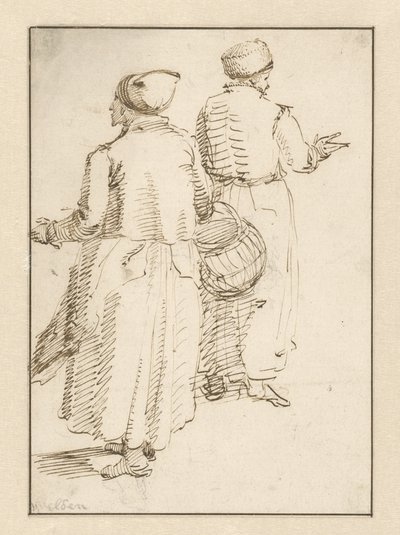 Mann und Frau in Bauernkleidung, von hinten gesehen von Willem van de Velde (I)