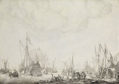 Die königlichen und staatlichen Yachten, möglicherweise die Ankunft von Karl II. von England in Moerdijk, 1660 von Willem van de Velde (I)