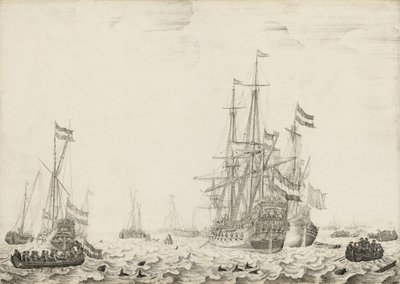 Niederländische Schiffe in Küstennähe, frühe 1650er Jahre von Willem van de Velde I