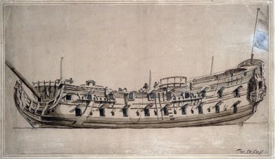 Britisches Viertklassenschiff mit 42 Kanonen, um 1675 von Willem van de Velde the Younger