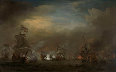 Nächtliche Seeschlacht zwischen Cornelis Tromp auf der Gouden Leeuw und Sir Edward Spragge auf der Royal Prince von Willem van de Velde the Younger
