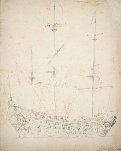 Porträt eines niederländischen Zweideckers, ca. 1655 von Willem van de Velde the Younger