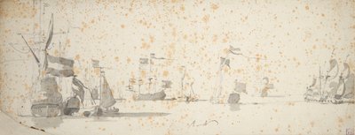 Eine Staatsyacht und niederländische Schiffe vor Anker, um 1664 von Willem van de the Elder Velde