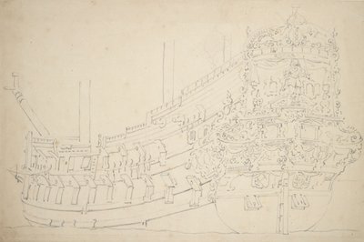 Ein Amsterdamer Schiff, möglicherweise ein Ostindienfahrer, mit etwa 50 Kanonen, um 1670 von Willem van de the Elder Velde