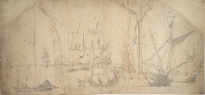 Eine englische Yacht vor Anker beim Segelbergen von Willem van de the Elder Velde