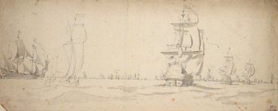 Niederländische Schiffe laufen auf die Hauptflotte zu, Mai? 1672, ca. 1672 (Graphit, Grauwaschung) von Willem van de the Elder Velde