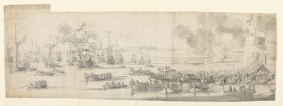 Maria von Modena geht in Gravesend an Bord von Willem van de the Elder Velde