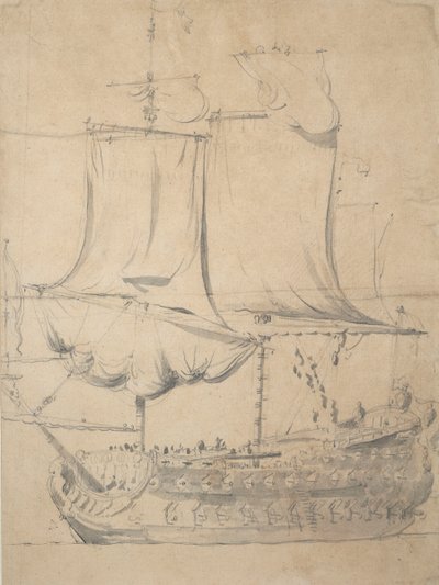 Porträt eines englischen Dreideckers, um 1685 von Willem van de the Elder Velde
