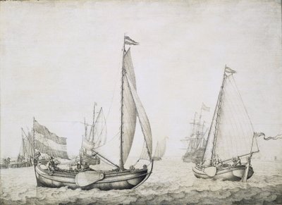 Zwei niederländische Schiffe beim Auslaufen, wahrscheinlich im Hafen von Amsterdam (Holland), um 1660 von Willem van de the Elder Velde