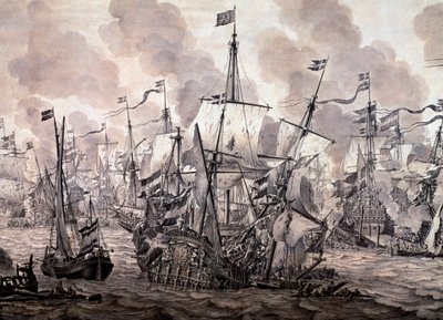 Die Schlacht im Öresund zwischen der niederländischen und der schwedischen Flotte, 8. November 1658 (Detail) von Willem van de the Elder Velde