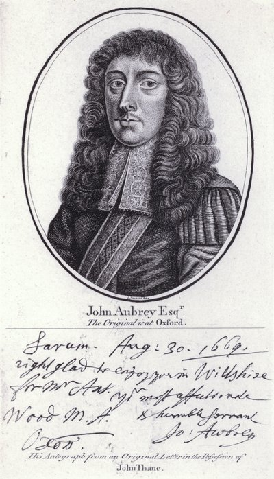 John Aubrey, englischer Antiquar, Naturphilosoph und Autor (Stich) von William (after) Faithorne