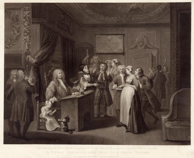 Eine Frau schwört ihr Kind einem ernsthaften Bürger von William (after) Hogarth