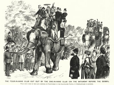 Punch-Karikatur: Der Four-in-Hand Club wird vom One-in-Hand Club ausgestochen (am Samstag vor dem Derby) von William (after) Ralston