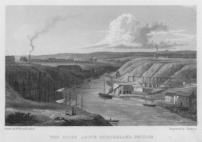 Der Fluss oberhalb der Sunderland-Brücke (Stich) von William (after) Westall